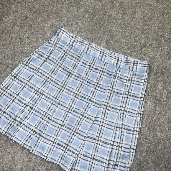 Free People  Skirt Womens Size  6 Ocean Blue Plaid Mini Honey Pleated - Picture 10 of 11